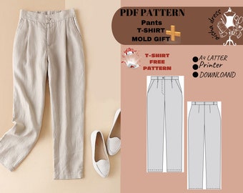Carrot Cut Pants Pattern with Bonus T-Shirt Pattern | Sizes 36-42 | Digital Download"