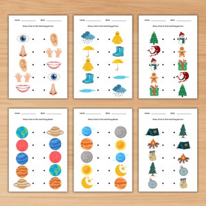 40 Matching Worksheets, Preschool Matching Activity for Kids, Printable Toddler Busy Book, Color Number Planet Animal Matching,Matching Game image 5
