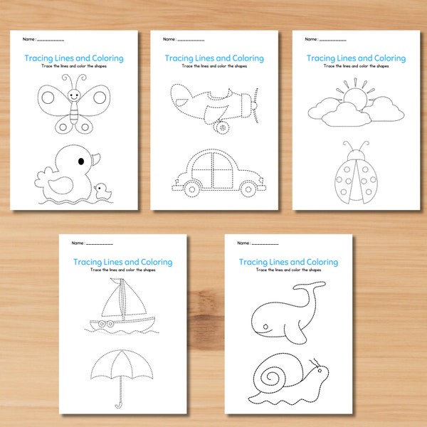 Preschool Tracing Lines and Coloring Shape Pages, Preschool Worksheets, Homeschool  Line Practice for Toddler, Printable Tracing Activity