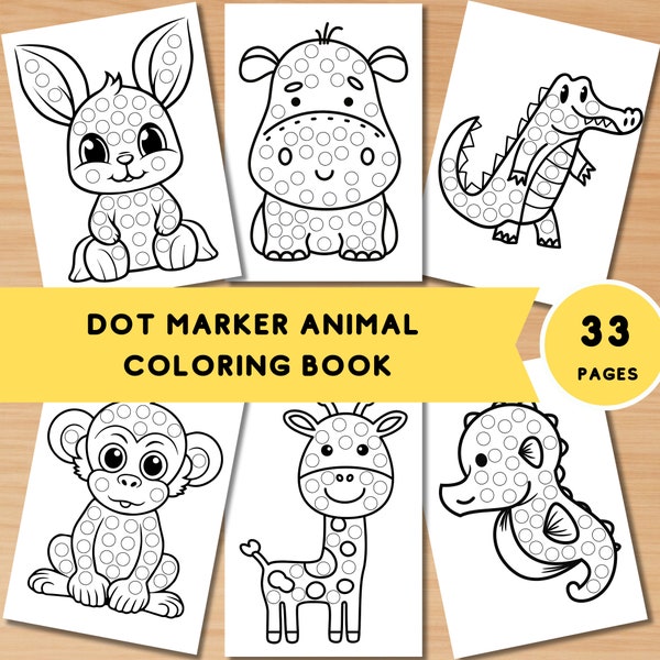 Tier Dot Marker Malbuch, Dot Marker Tiere Malseiten, Do a Dot Aktivität, Kleinkinder Punktfärbung, Printables Kinder Malseiten