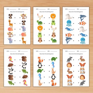 40 Matching Worksheets, Preschool Matching Activity for Kids, Printable Toddler Busy Book, Color Number Planet Animal Matching,Matching Game image 3