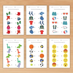 40 Matching Worksheets, Preschool Matching Activity for Kids, Printable Toddler Busy Book, Color Number Planet Animal Matching,Matching Game image 6