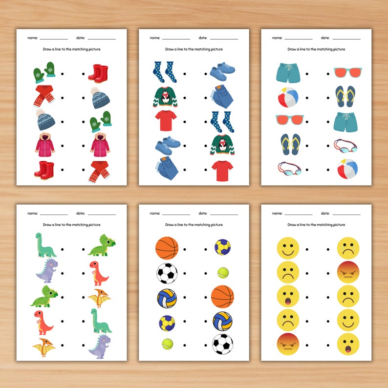 40 Matching Worksheets, Preschool Matching Activity for Kids, Printable Toddler Busy Book, Color Number Planet Animal Matching,Matching Game image 6
