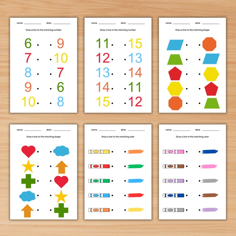 40 Matching Worksheets, Preschool Matching Activity for Kids, Printable Toddler Busy Book, Color Number Planet Animal Matching,Matching Game image 4