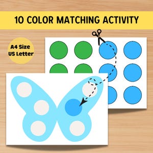 10 Color Matching Activity, Butterfly Color Shorting Game, Preschool Color Matching Activity for Kids, Printable Learning Color Busy Book