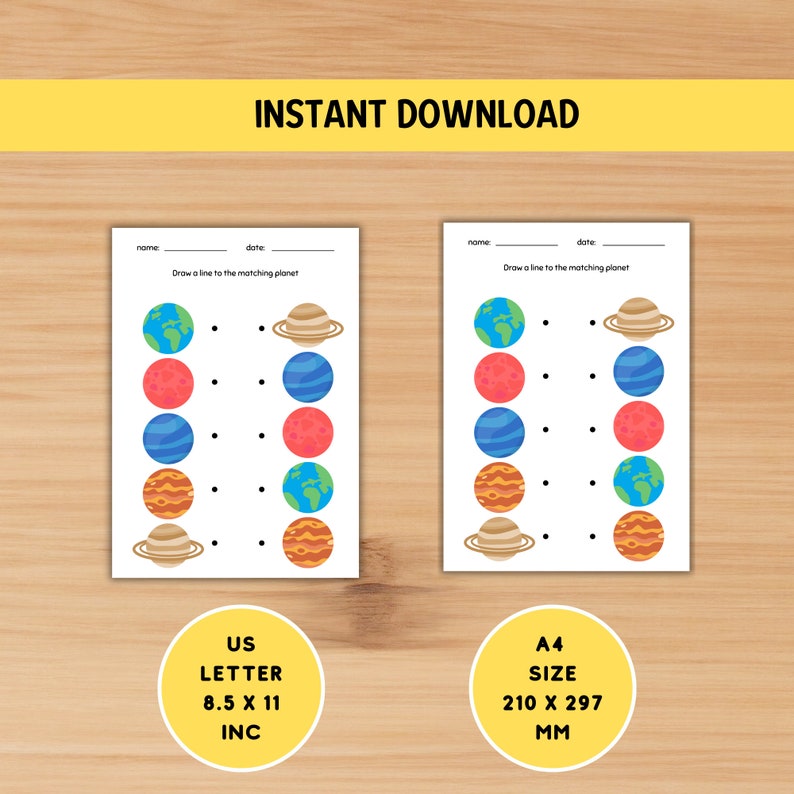 40 Matching Worksheets, Preschool Matching Activity for Kids, Printable Toddler Busy Book, Color Number Planet Animal Matching,Matching Game image 8