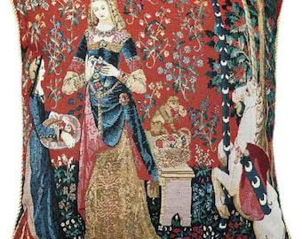 Medieval Unicorn Tapestry Cushion Cover: Lady and Unicorn Art