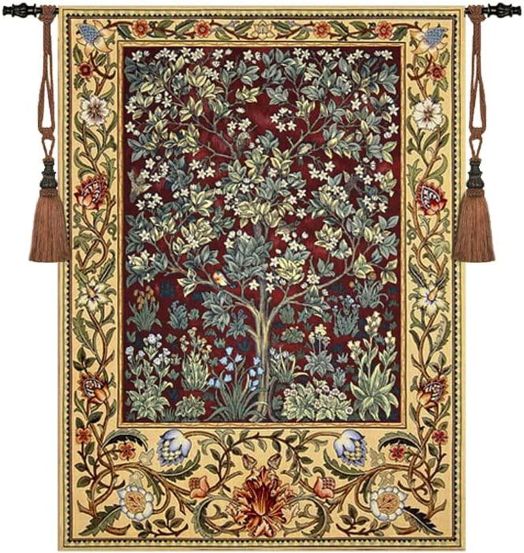 Tree of Life William Morris Jacquard Woven Tapestry Wall Hanging Red - Etsy