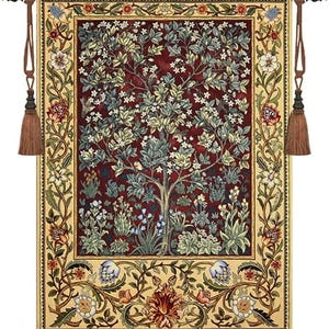 Tree of Life William Morris Jacquard Woven Tapestry Wall Hanging Red