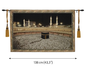 Islamic Kaaba Tapestry: Mecca Masjid al-Haram Night Scene