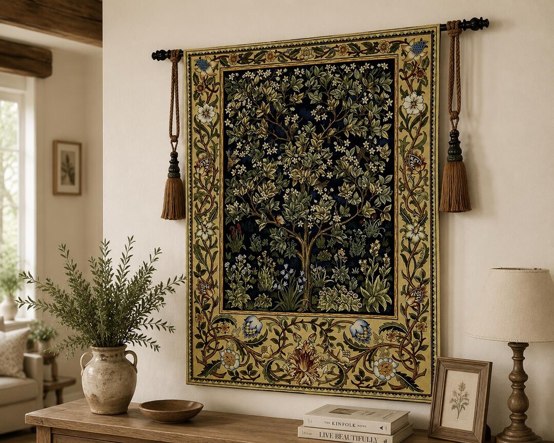 Tree of Life William Morris Jacquard Woven Tapestry Wall Hanging Blue ...