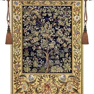 Tree of Life William Morris Jacquard Woven Tapestry Wall Hanging Blue