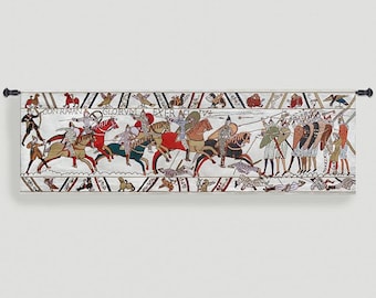 Medeltida stridsgobeläng väggbonad 45 x 146 cm | Väggkonst i Bayeux-stil | Historisk europeisk krigardekor