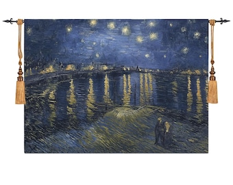 Starry Night by Vincent van Gogh | Woven Tapestry Wall Art Hanging | Post Impressionist Masterpiece of Saint Remy de Provence Abstract Landscape Starry Night by Vincent van Gogh | Woven Tapestry Wall Art Hanging | Post Impressionist Masterpiece of Saint Remy de Provence Abstract Landscape