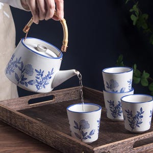Blue And White Porcelain Tea Set | Japanese Tea Set | Retro Hand-Painted Tea Set | Teapot Tea Set | Afternoon Tea Set | Housewarming Gift