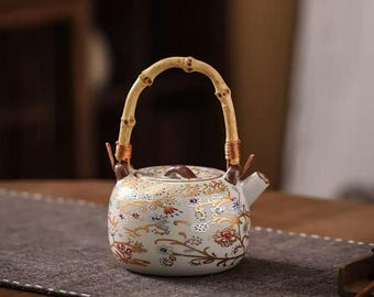 Ru Kiln Handle Teapot, Kung Fu Tea Set, Anti-Scalding Hand Tea Infuser, Elegant Ceramic Tea Set, Suitable For Meditation Gift Or Travel