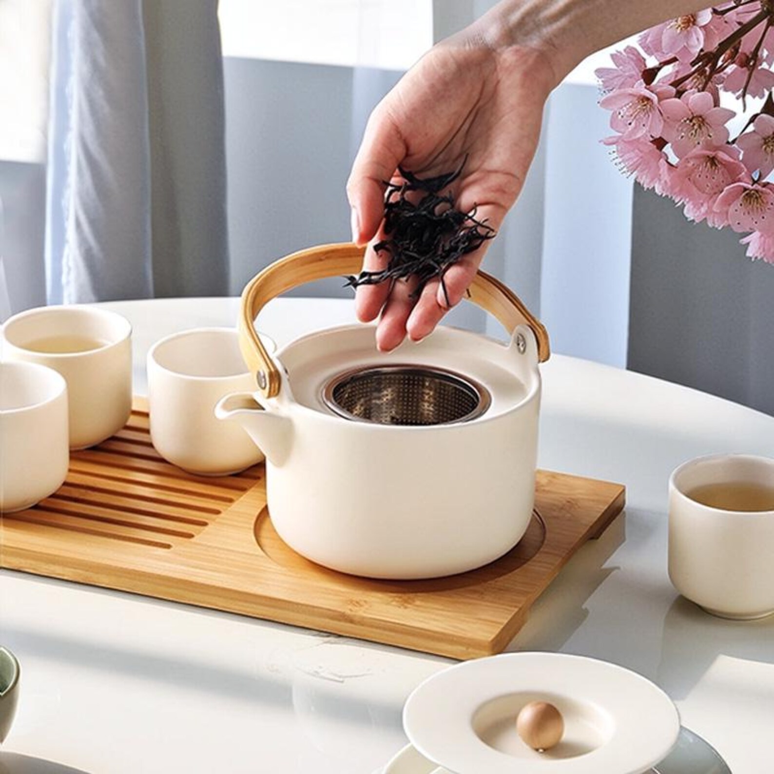 Cream Style Ceramic Tea Set, Simple Japanese Tea Set, Teapot With ...