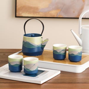 Blue/Pink Ceramic Tea Set, Kiln-Changed Kung Fu Tea Set, Traditional Japanese Tea Set, Teapot With Cup, Personalized Tea Set, Birthday Gift