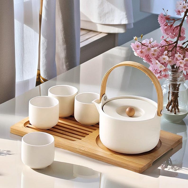 Cream Style Ceramic Tea Set, Japanese Tea Set, Teapot With Infuser ...