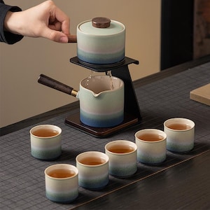 Stone Mill Rotating Automatic Tea Brewing Artifact, Ceramic Tea Set, Personalized Tea Set, Teapot Cup, Kung Fu Tea Set, Gift For Tea Lovers