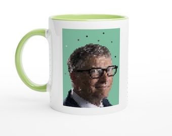 Bill Gates Microsoft Dot Art Mug - Unique Design of Bill Gates (Green or White)