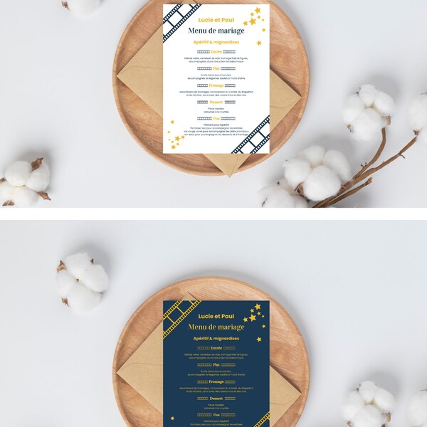 Menu de mariage - thème cinéma