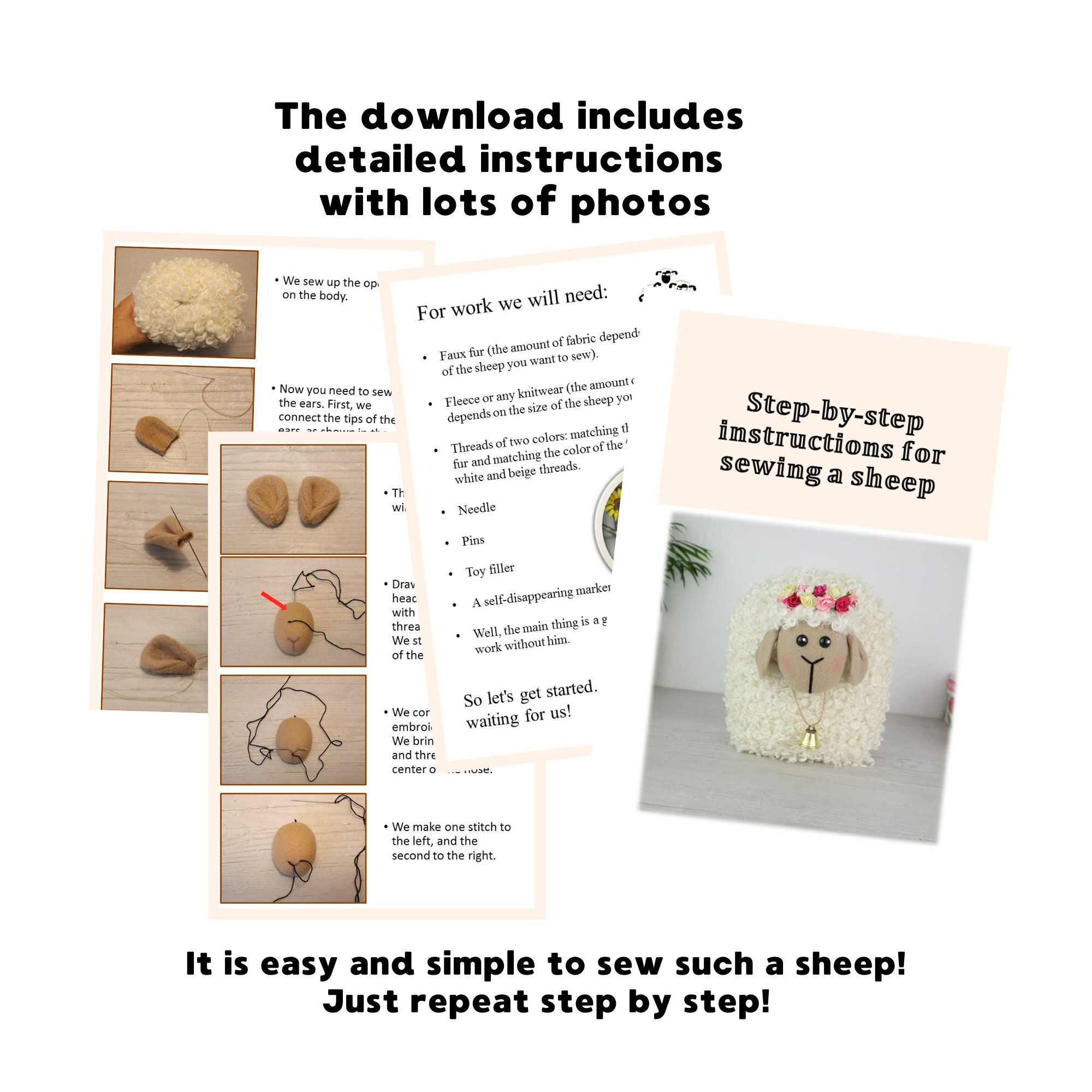 Sheep Sewing Pattern Do It Yourself Stuffed Animals Digital Download ...