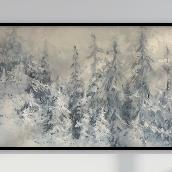 Printable snow-covered trees landscape, Oil Landscape Art Print, Wall Art, AI Digital Download