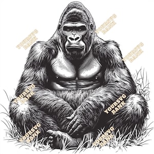 Majestic Silverback Gorilla Digital Art Pack - High-Quality PNG & SVG Files | Powerful Wildlife Clipart for Crafts, Decor and DIY Projects