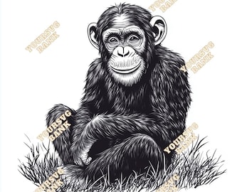 リアルで思慮深いチンパンジーの横顔 PNG クリップアート、野生動物の
