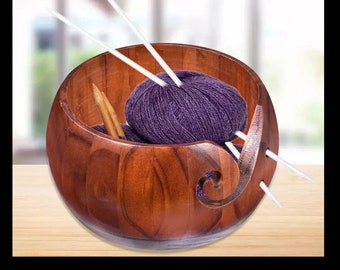 Bol de rangement en fil de palissandre, panier de rangement en bois pour laine à tricoter, rond avec trous, artisanat fait main au crochet, kit organisateur, cadeau de fête des mères