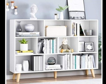Wooden Open Shelf Bookcase 3-Tier Freestanding Display Cabinet Rack with Legs Multiple Cubes Free Standing Bookshelf Housewarming Gift