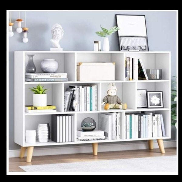 Wooden Open Shelf Bookcase  3-Tier Freestanding Display Cabinet Rack with Legs Multiple Cubes Free Standing Bookshelf Housewarming Gift