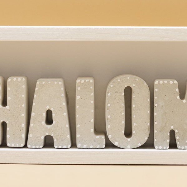 Tableaux Christian décoratifs with letters in concrete "SHALOM", "Go en paix, Dieu entend tes prières"