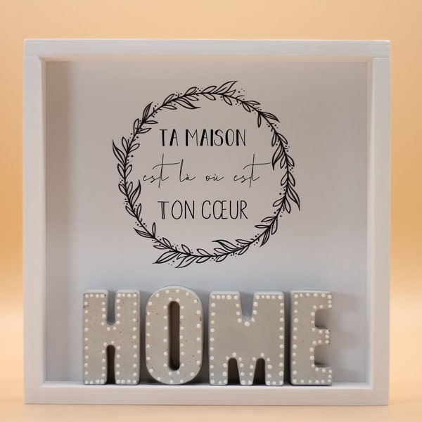 Tableaux décoratifs avec letters en béton "HOME", "This house is there where you are heartfelt"