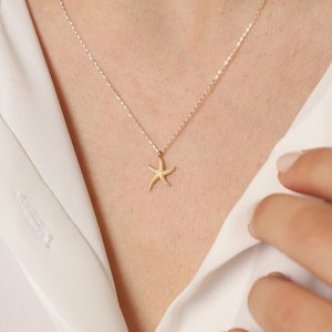 14K Gold Starfish Necklace, Gold Starfish Necklace, Starfish Necklace, Star Necklace, Starfish Charm Necklace, Starfish Pendant, 14K Gold.