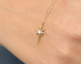 14K Gold North Star Necklace, Gold North Star Necklace, North Star Charm Necklace, Star Necklace, Calestial Necklace, 14K Gold Necklace.