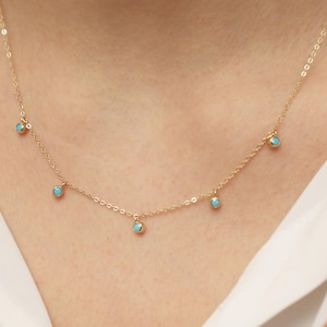 14K Gold Turquoise Necklace, 14K Gold Necklace, December Birthstone, Gold Turquoise Neckace, Turquoise Necklace, Turquoise Gemstone Necklace