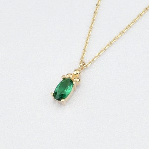 14K Gold Emerald Necklace, Gold Emerald Necklace, Emerald Charm Necklace, May Birthstone Necklace, Gemstone Necklace, 14K Gold Necklace.