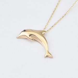 14K Gold Dolphin Necklace, Dolphin Necklace, Gold Dolphin Necklace, Fish Necklace, Dolphin Pendant, Gold Dolphin Necklace,Fish Gold Necklace