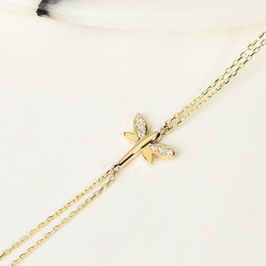 14K Gold Dragonfly Bracelet, Dragonfly Gold Bracelet, Lucky Dragonfly Bracelet, Dragonfly Bracelet, 14K Bracelet, Dragonfly Charm Bracelet.