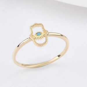 14K Hamsa Ring, Gold Hamsa Ring, Nazar Ring, Hand Ring, Hamsa Charm Ring, Hamsa Symbol Ring, 14K Gold Ring, Evil Eye Ring, Protection Ring.