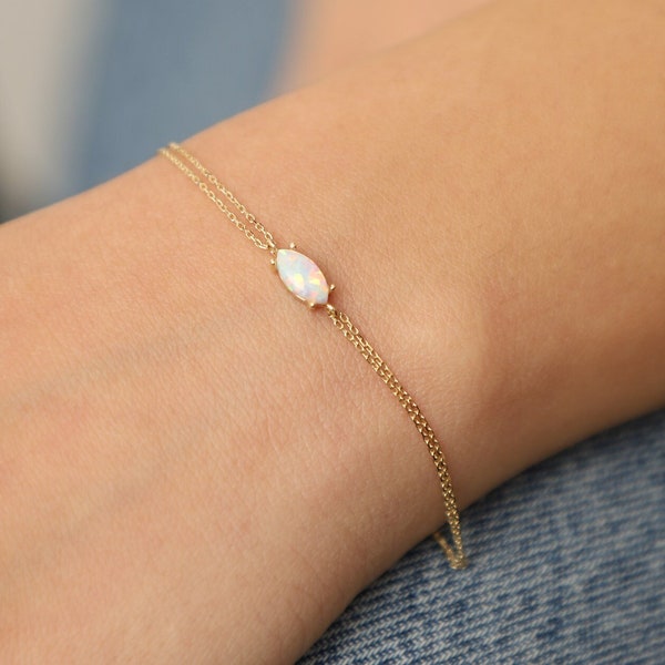 14K Gold White Opal Bracelet, Gold Opal Bracelet, October Birthstone, Opal Bracelet, White Opal Bracelet, Opal Gemstone Bracelet, 14K Gold.