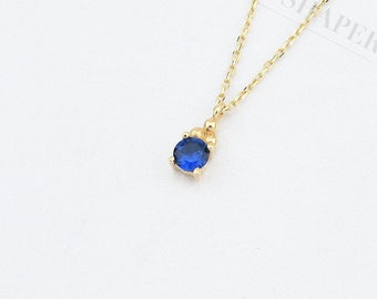 14K Gold Sapphire Necklace, Gold Sapphire Necklace, Sapphire Charm Necklace, September Birthstone Necklace, Gemstone Necklace, 14K Necklace.