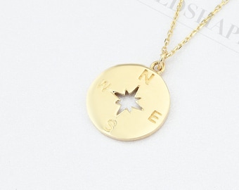 14K Gold Compass Necklace, Gold North Star Necklace, Compass Charm Necklace, Compass  Necklace, Calestial Necklace, 14K Gold Necklace.