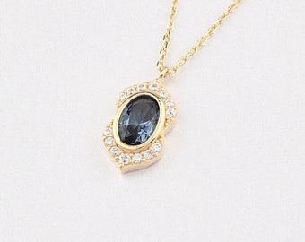 14K Gold Sapphire Necklace, Gold Sapphire Necklace, Sapphire Charm Necklace, September Birthstone Necklace, Gemstone Necklace, 14K Necklace.