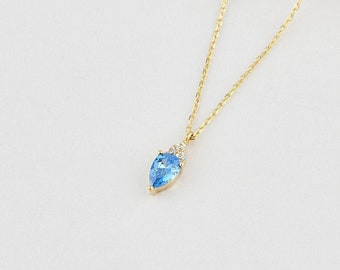 14K Gold Aquamarine Necklace, Gold Aquamarine Necklace, Aquamarine Necklace, Aquamarine Gold Pendant, Gemstone Necklace, Aquamarine Stone.