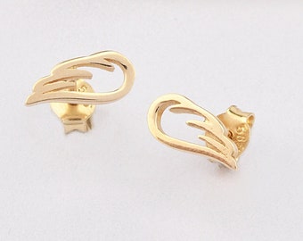14K Gold Angel Wing Earrings, Wing Gold Earrings, Angel Wing Earrings, Angel Earrings, Wing Shape Gold Earrings, 14K Gold Stud Earrings.