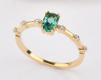 14K Gold Emerald Ring, Gold Emerald Ring, Emerald Ring, Gemstone Gold Ring, May Birthstone Ring, Emerald Gemstone Ring, 14K Gold Ring.