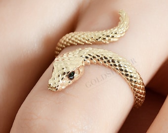 Anello serpente d'oro 14K, anello serpente d'oro, anello serpente, anello a forma di serpente, anello d'oro animale, anello serpente, anello d'oro 14K, serpente d'oro 14K.